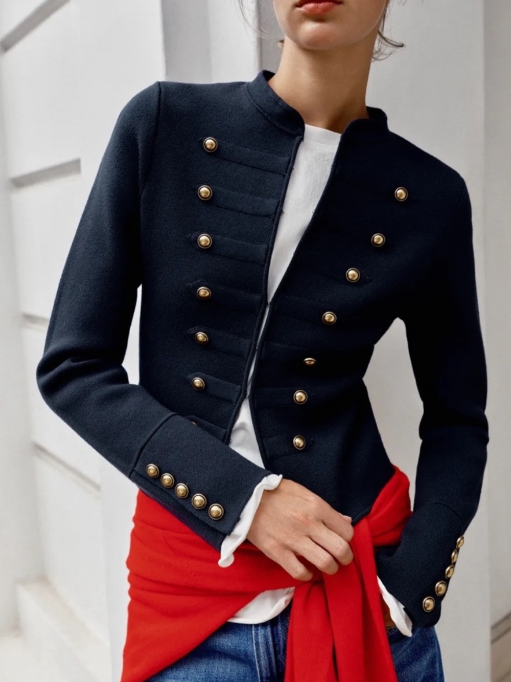 INC International Concepts Black Military-Style Buttoned Blazer